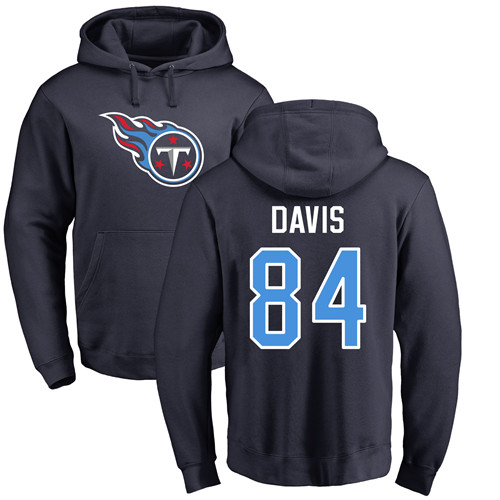 Tennessee Titans Men Navy Blue Corey Davis Name and Number Logo NFL Football 84 Pullover Hoodie Sweatshirts